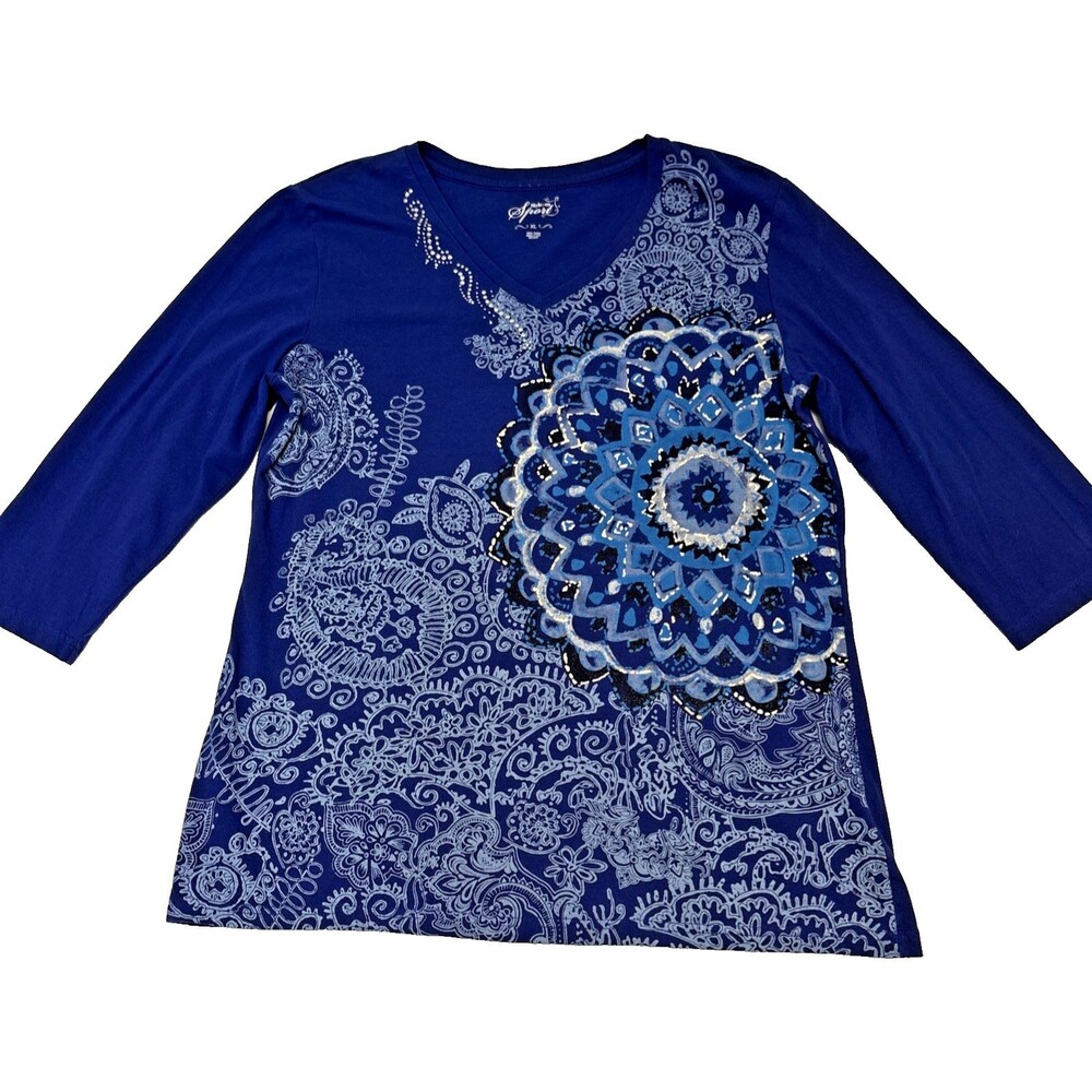 Style & Co. Sport Blue Long Sleeve Cotton Pullover Top Size XL